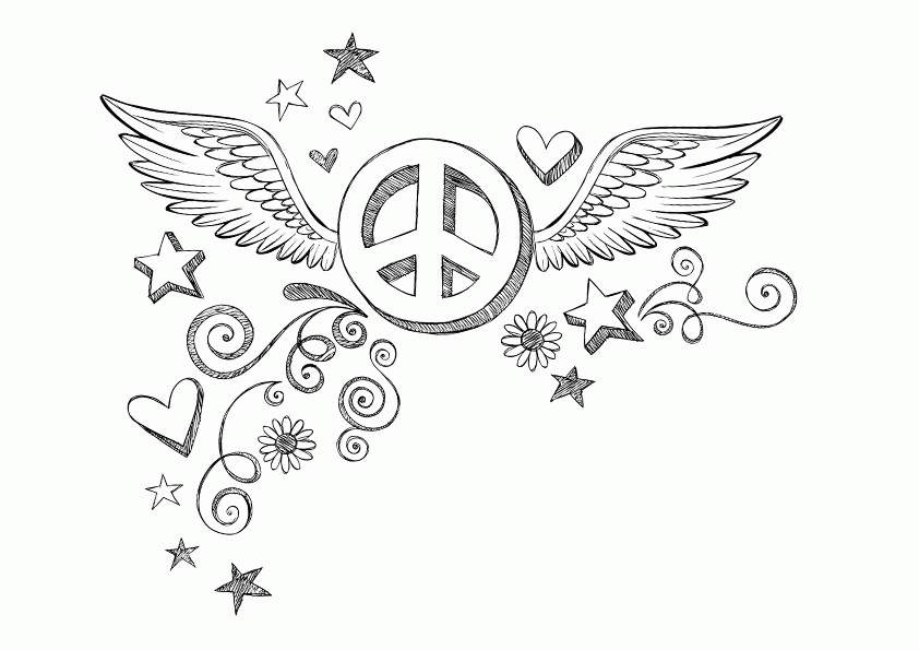 Hearts With Wings And Roses Coloring Pages - Coloring Home