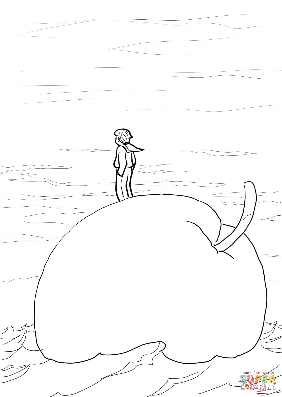 James and the Giant Peach Floating in the Ocean Coloring page