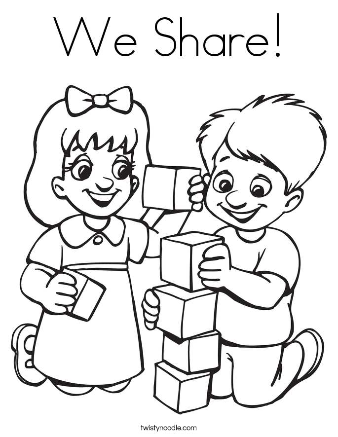 Children Sharing Coloring Page