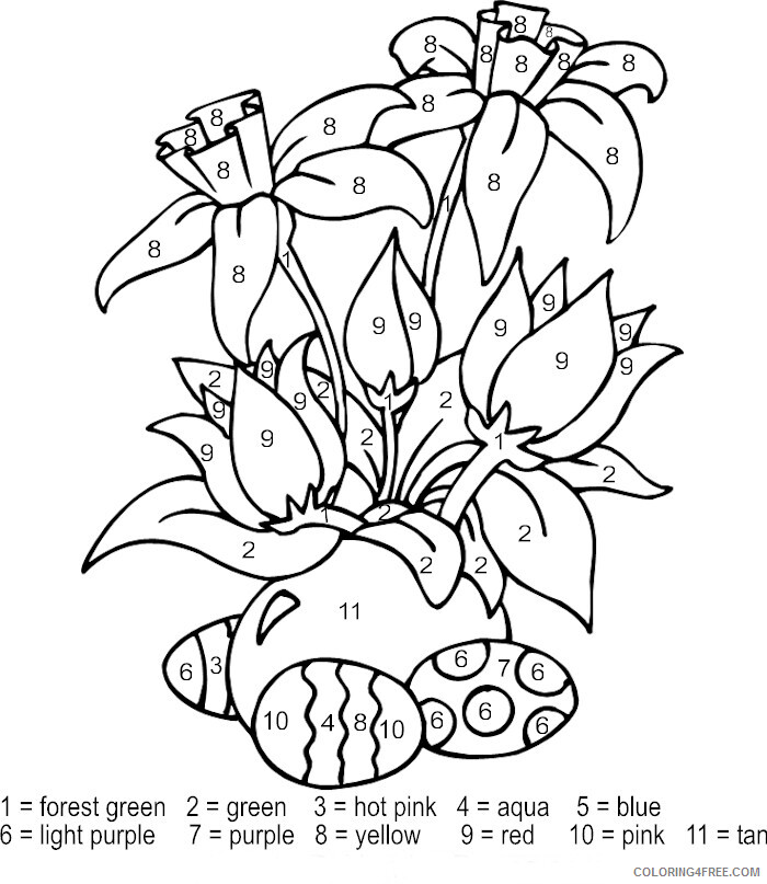 Color By Number Coloring Pages Educational Easter Flowers Printable 2020  1050 Coloring4free - Coloring4Free.com