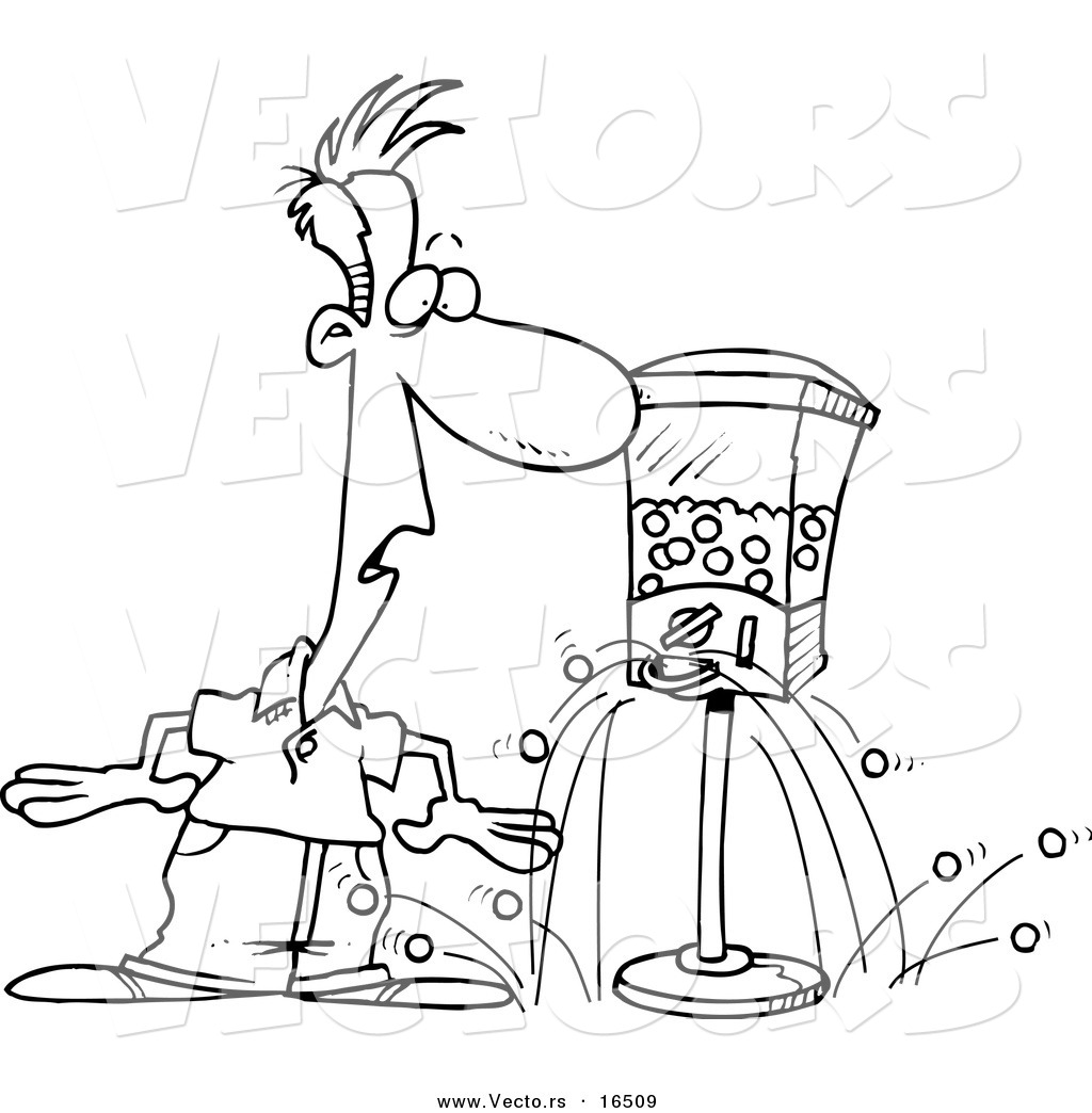 Vector of a Cartoon Gumball Machine Dropping Gum on the Floor by a Man -  Outlined Coloring Page Drawing by toonaday - #16509