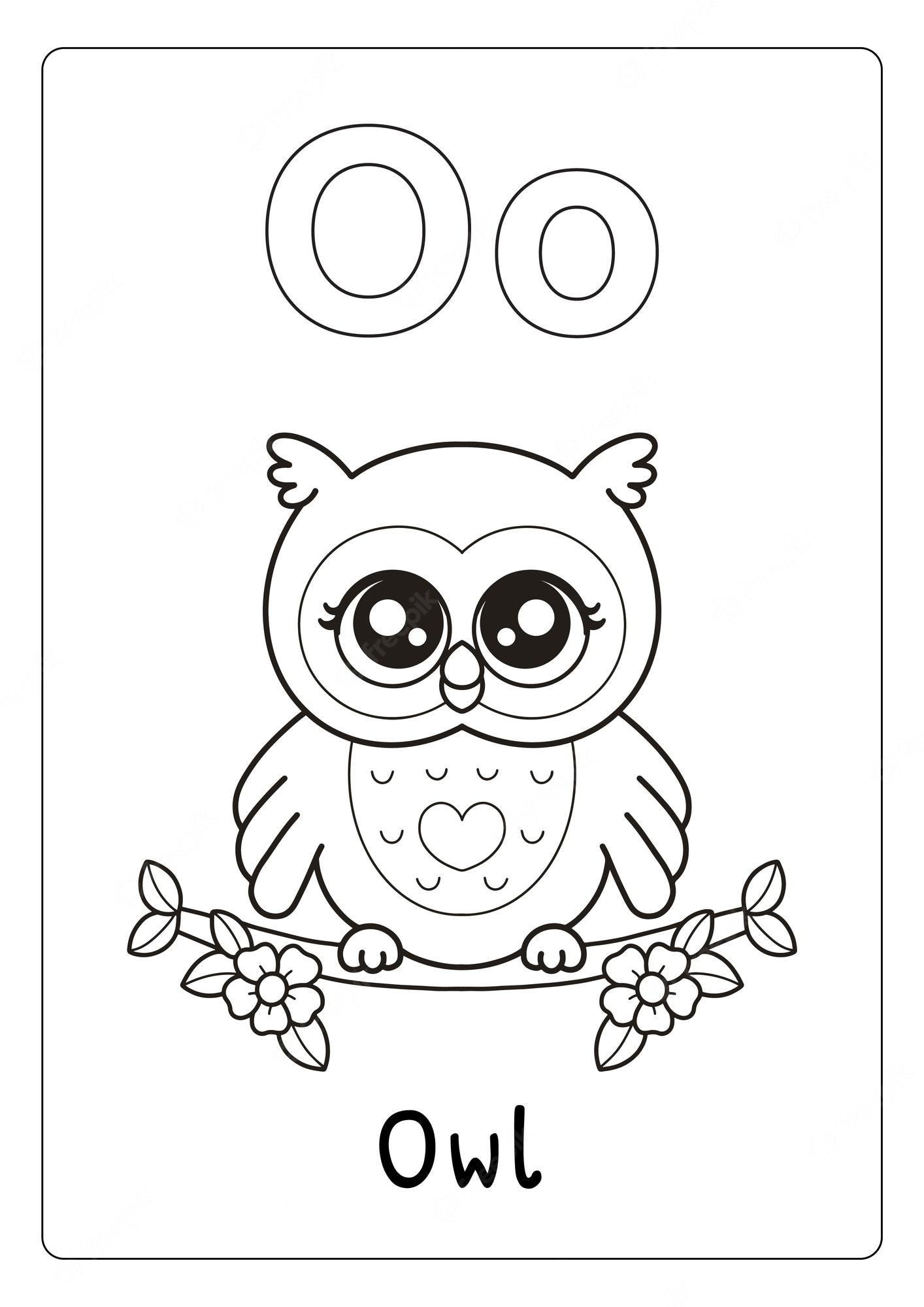 Premium Vector | Alphabet letter o for owl coloring page for kids
