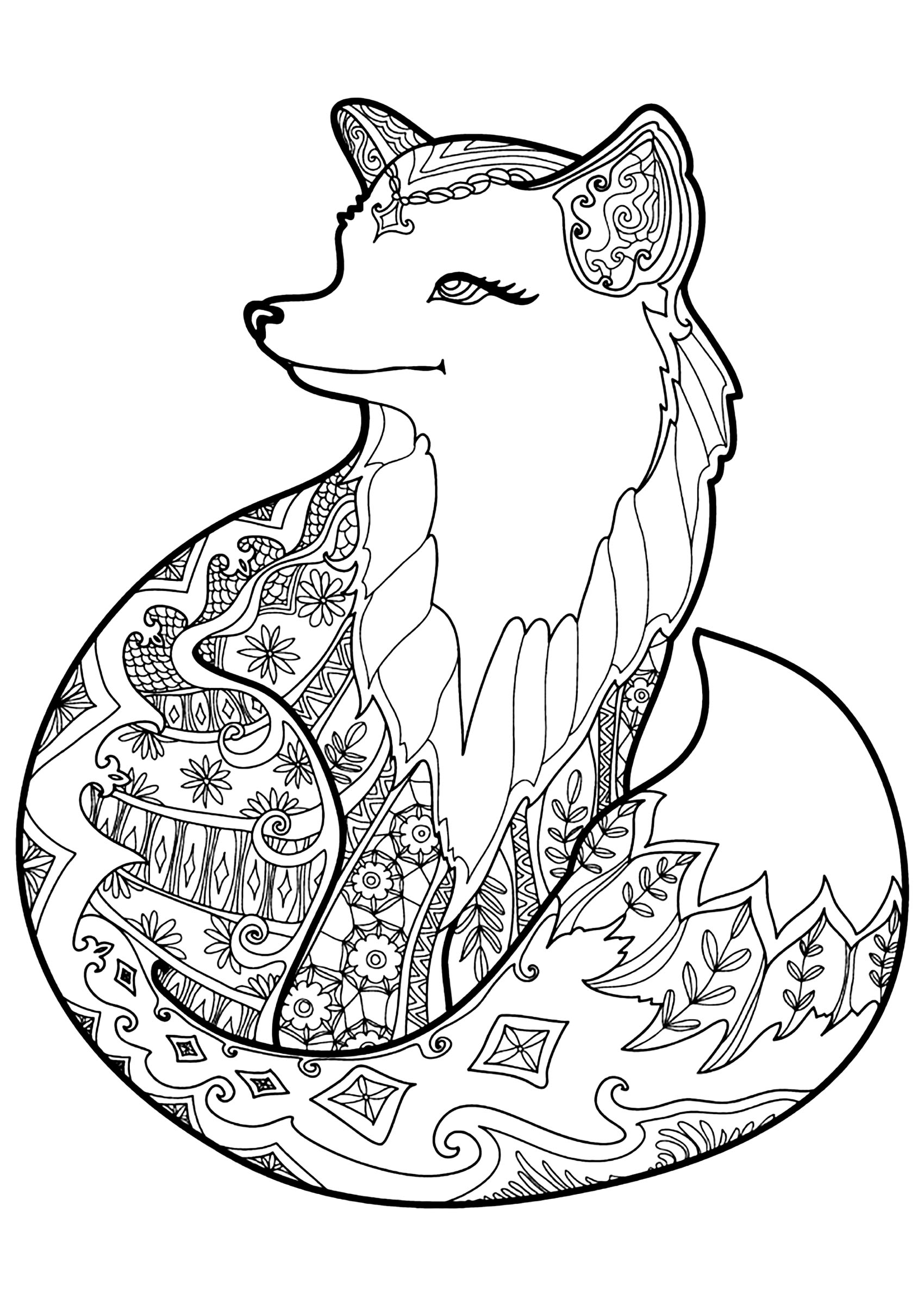 Fox with beautiful patterns - Foxes Adult Coloring Pages