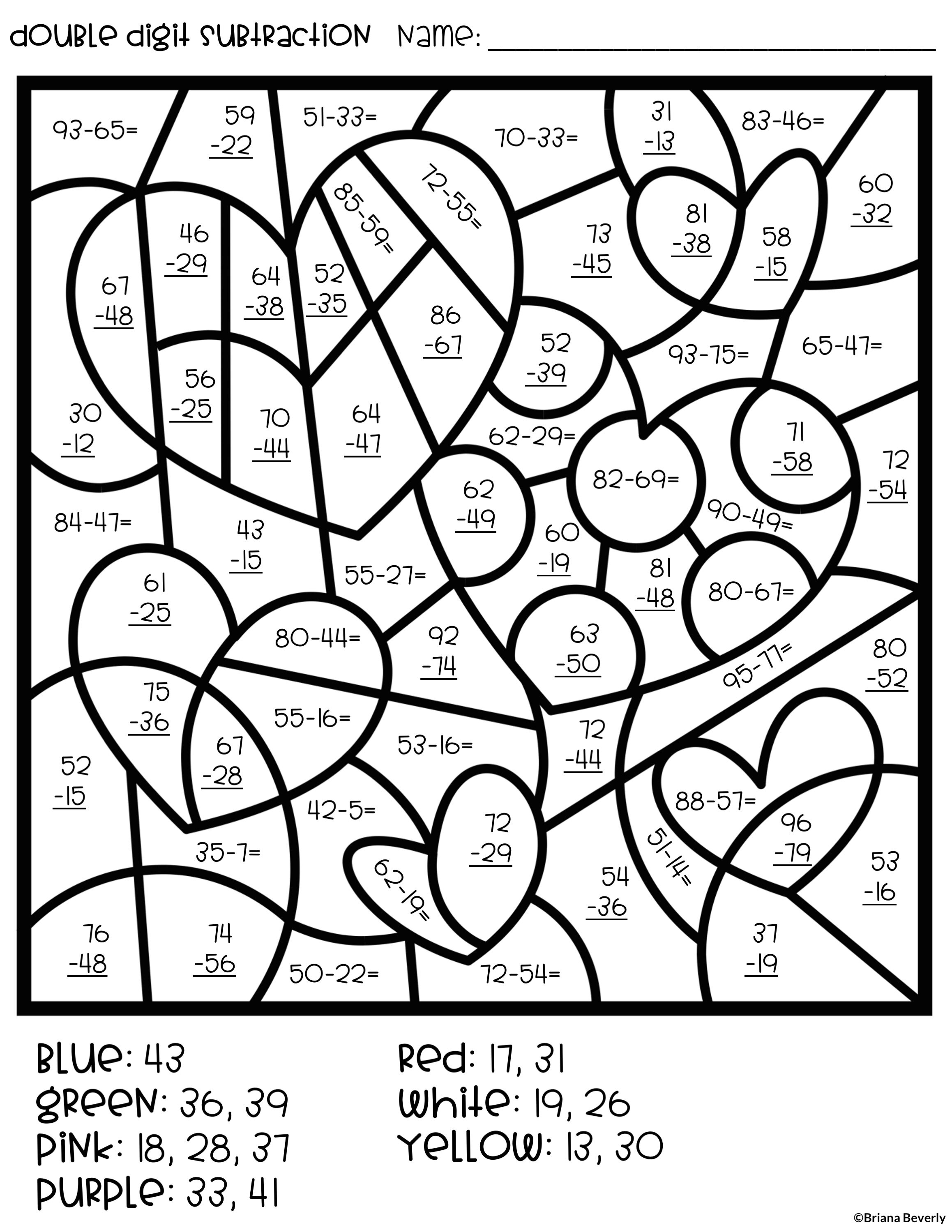 Two Digit Addition Coloring Sheet