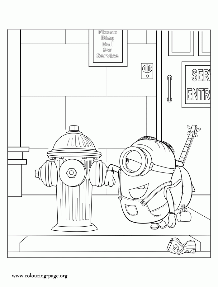 Minions - Stuart and a fire hydrant coloring page