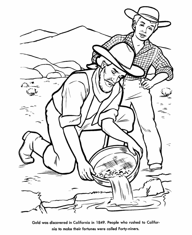 USA-Printables: Gold Panning - US History Coloring Pages