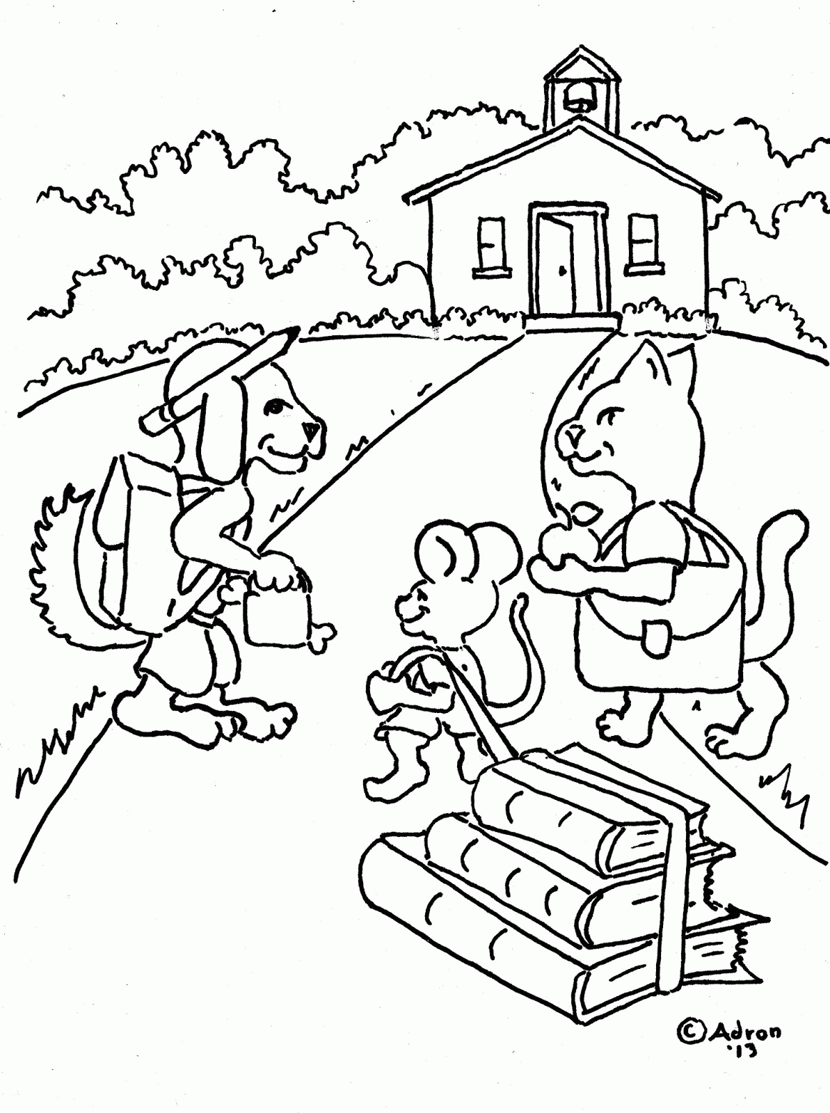 Coloring Pages for Kids by Mr. Adron: Animals Go To School Print ...