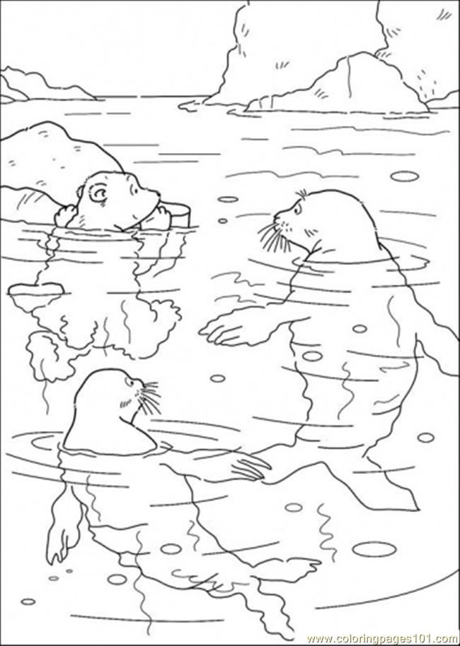 Polar Bear And Swimming With The Walrus Coloring Page - Free The ...