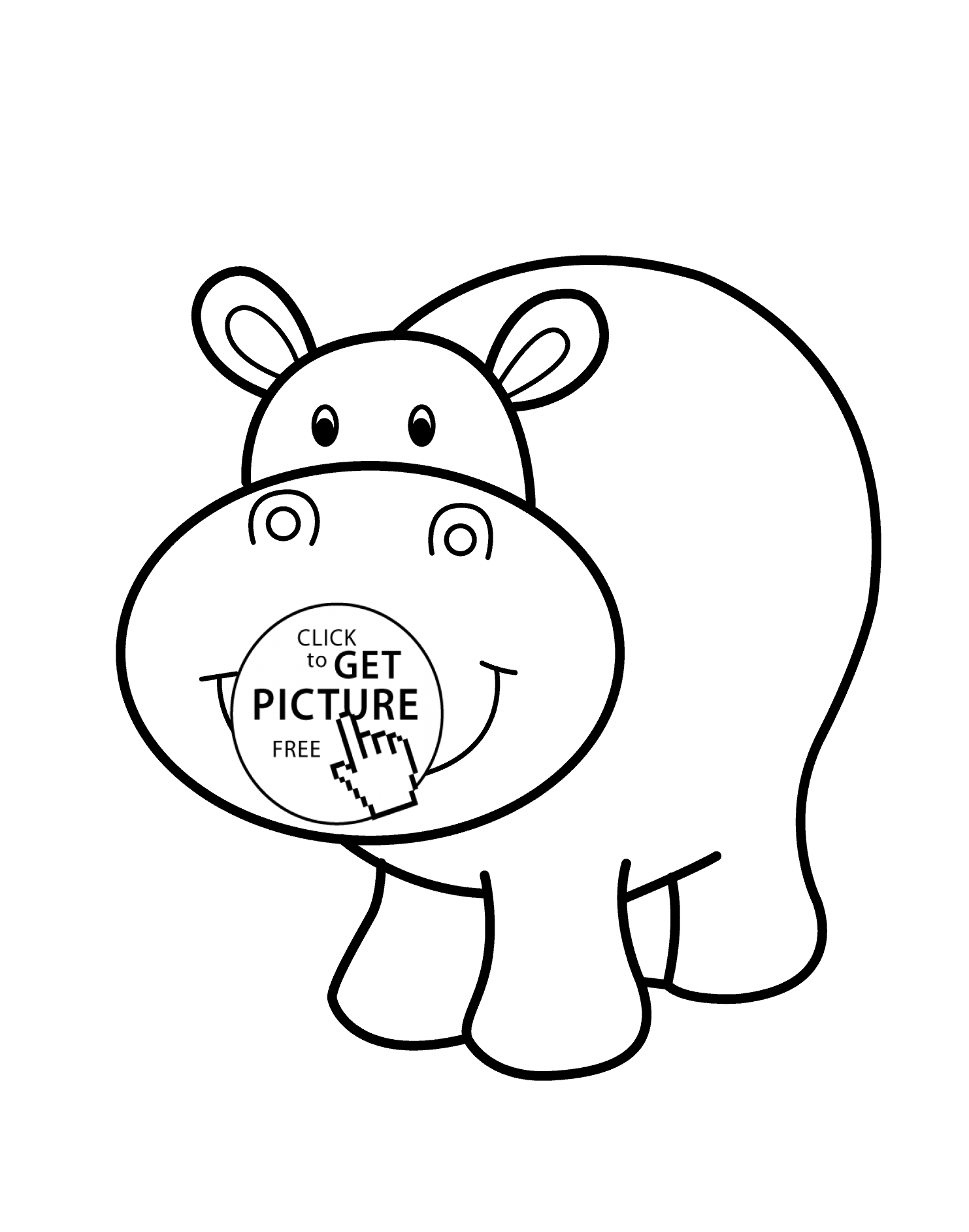 Hippo smiling - cartoon animals coloring pages for kids, printable ...
