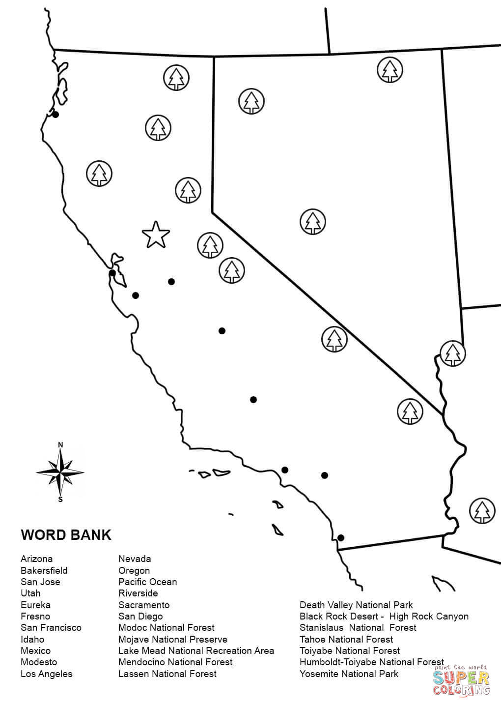 California Map Worksheet coloring page | Free Printable Coloring Pages
