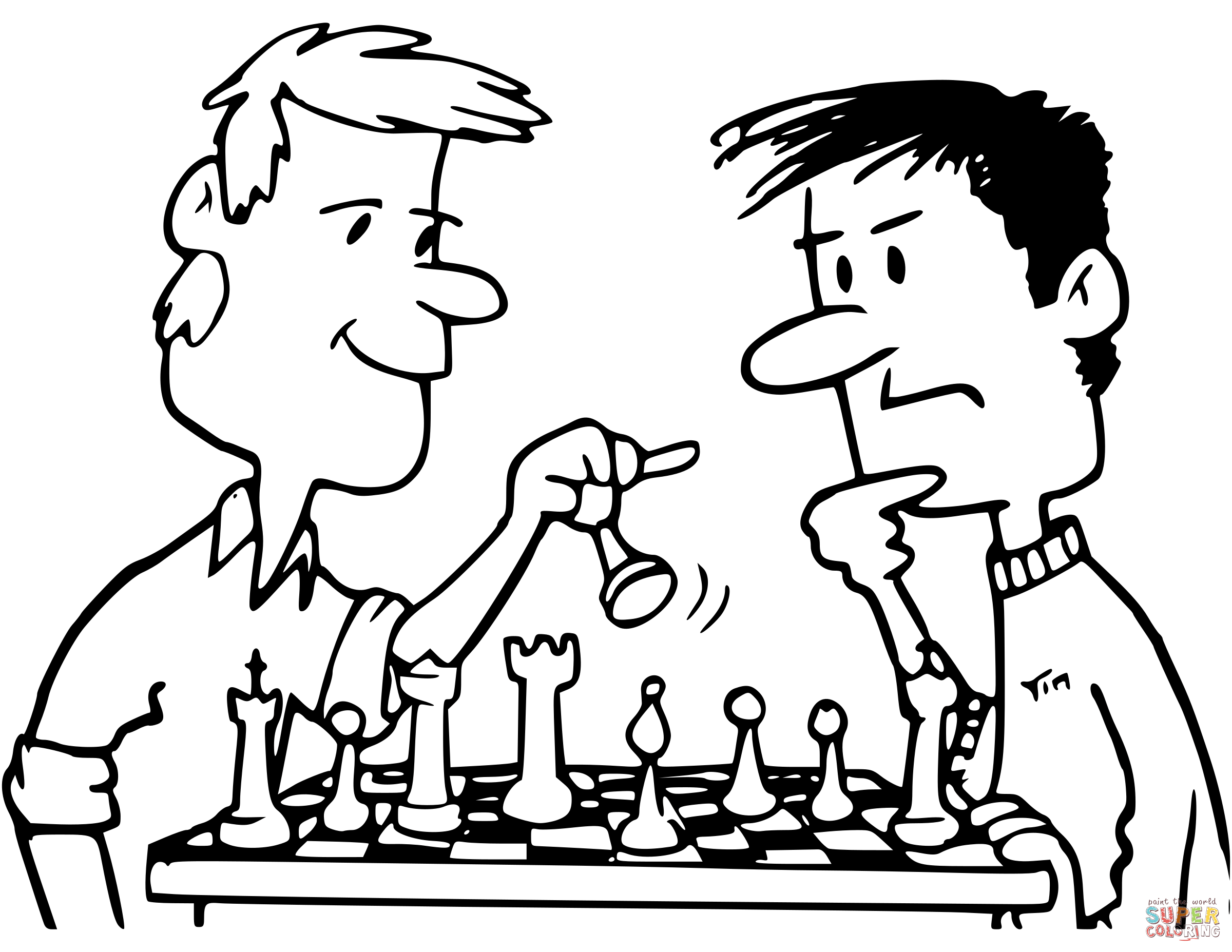 Friends Playing Chess coloring page | Free Printable Coloring Pages