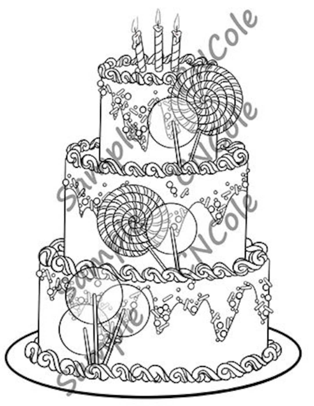 Birthday Cake Printable Coloring Page Instant Download JPEG - Coloring Home