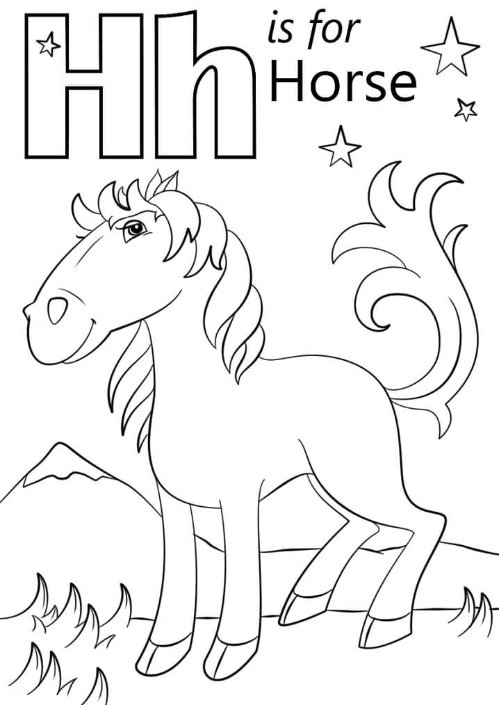 Horse Letter H Coloring Page - Free Printable Coloring Pages for Kids