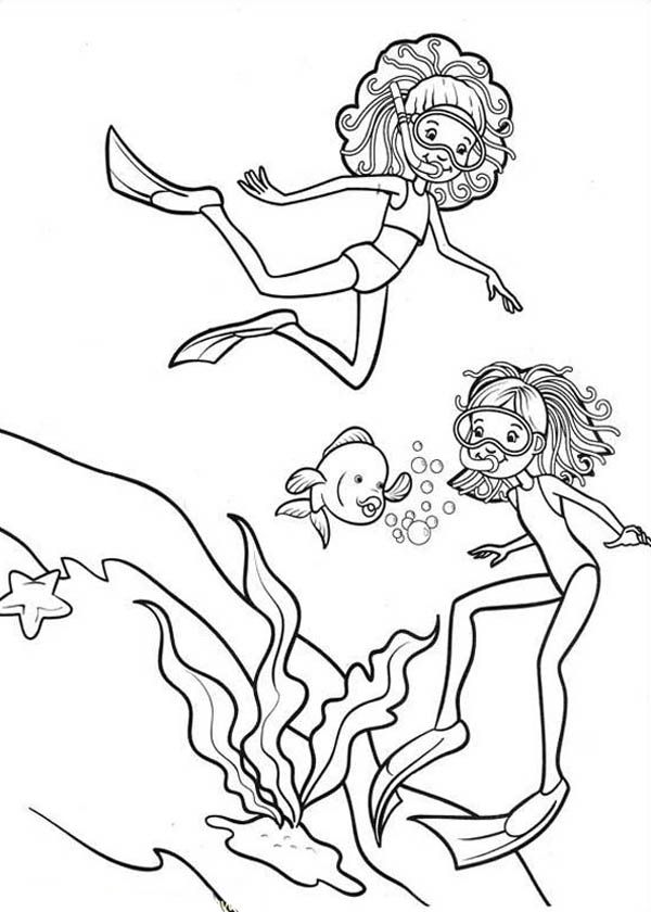 Groovy Girls Diving Under the Sea Coloring Pages : Batch Coloring
