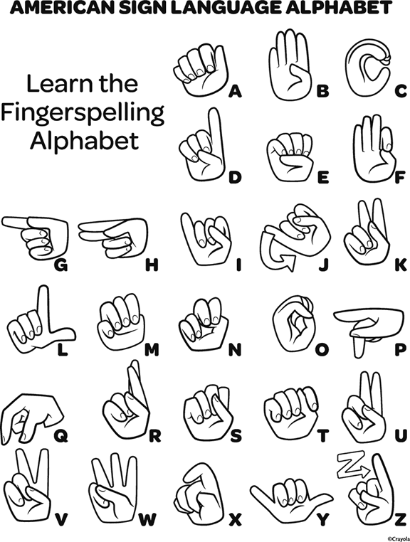 American Sign Language Alphabet Coloring Page | crayola.com