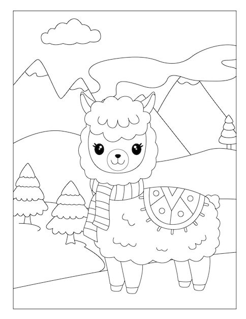 Premium Vector | Cute outline llama coloring pages for children