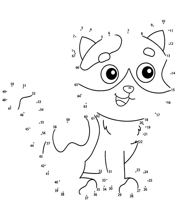Connect dots printable picture with a cat - Topcoloringpages.net