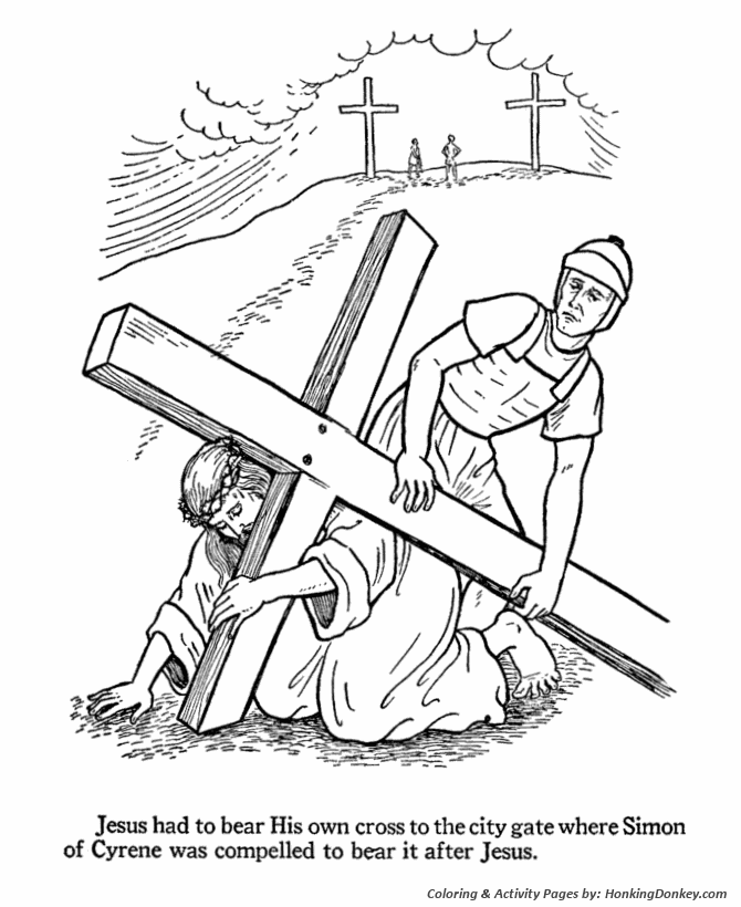 Easter Bible Coloring Pages - Jesus carries the cross | HonkingDonkey