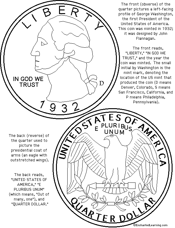 US Quarter Coloring Page Printout - Enchanted Learning