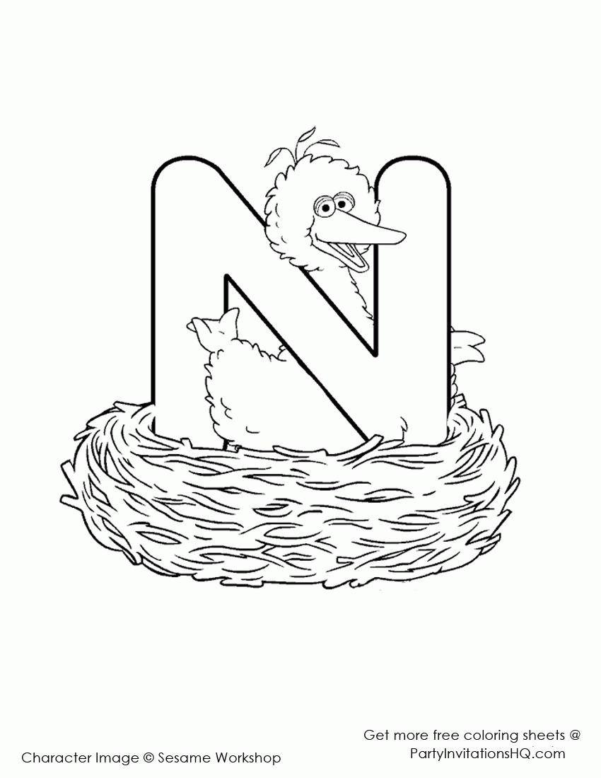 Nest - Letter N - Sesame Street Alphabet Coloring Page