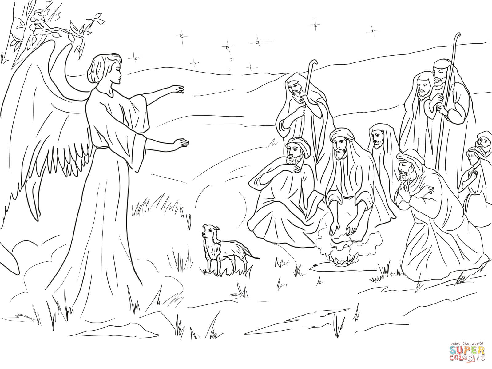 Angel Gabriel Announcing the Birth of Christ to Shepherds coloring ...