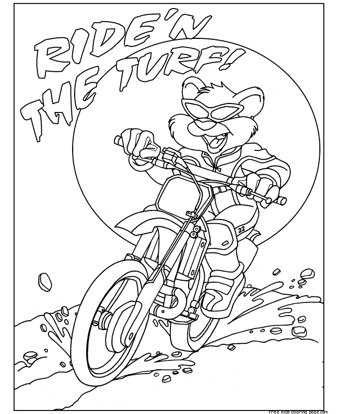 Biker Bear on BMX coloring pages