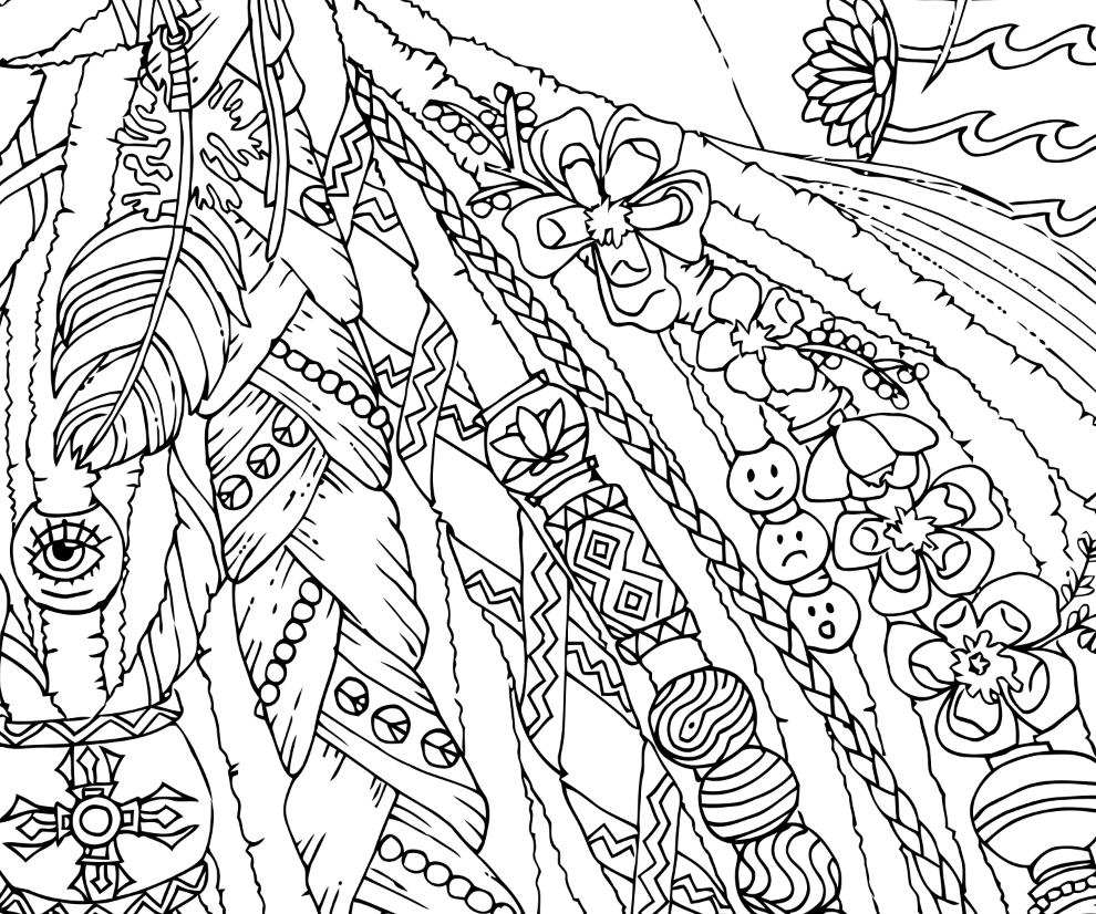 Dreadlocks bohemian coloring page - printable PDF by Candy Hippie