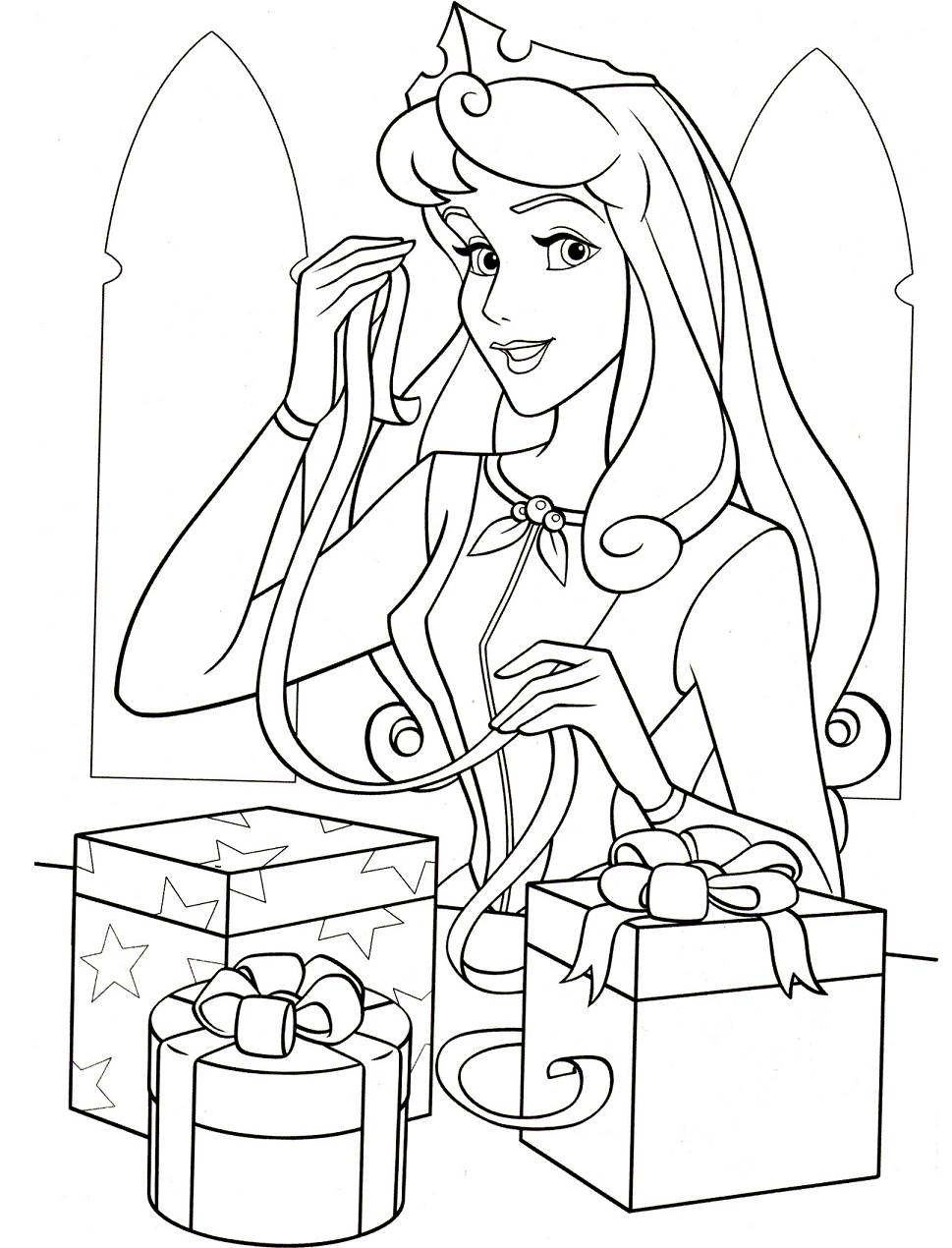 Aurora With Gift Boxes Coloring Page - Free Printable Coloring Pages for  Kids