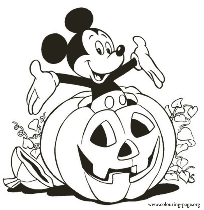 Mickey Mouse - Mickey inside a halloween pumpkin coloring page
