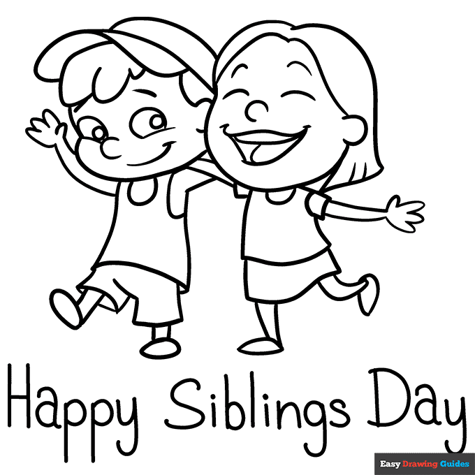 National Siblings Day Coloring Page | Easy Drawing Guides