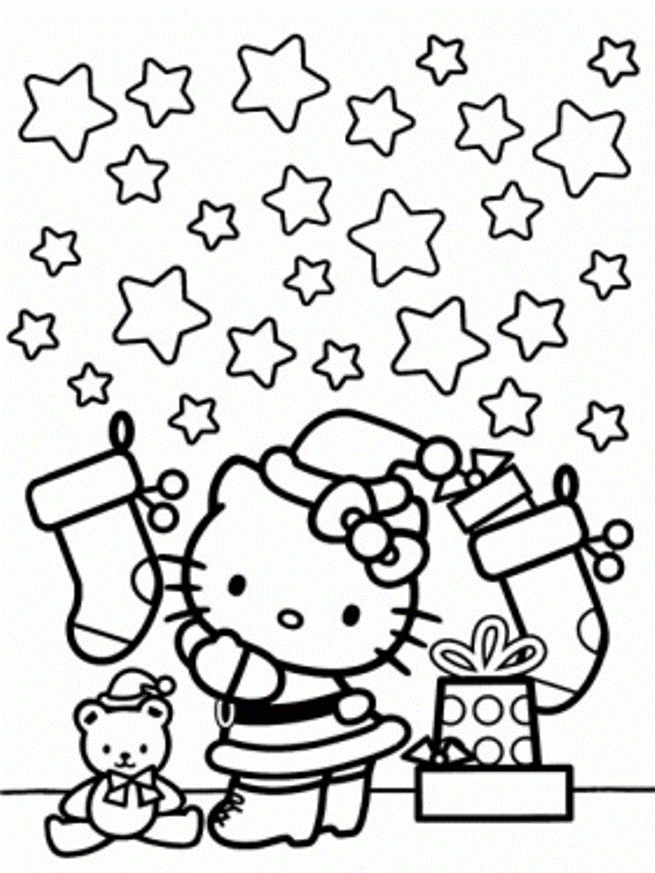 Download Hello Kitty Coloring Page Christmas And Stars Or Print 