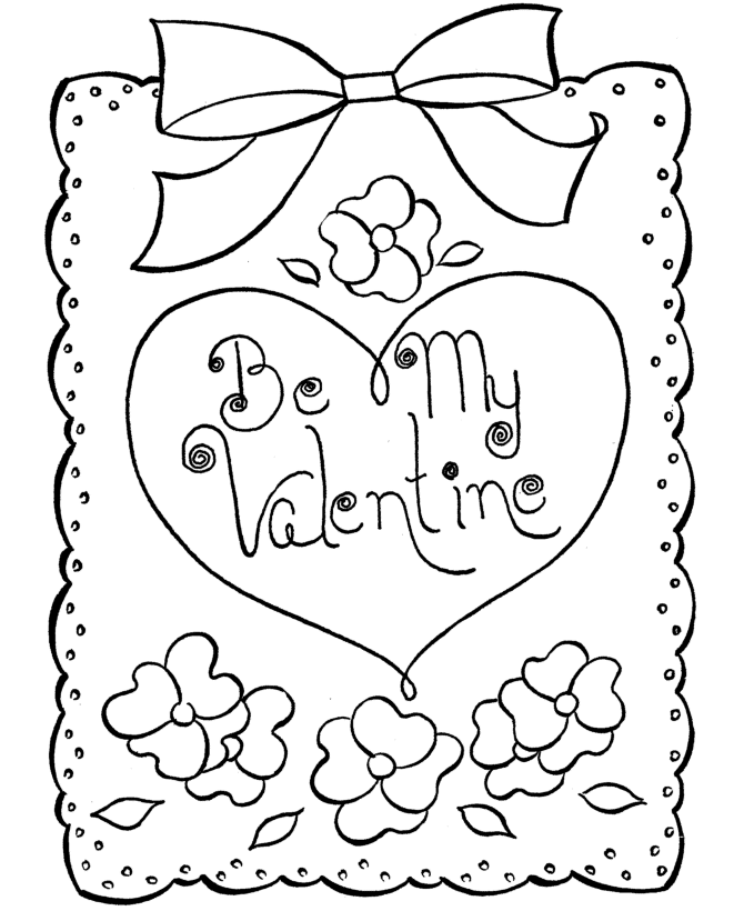 Valentine's Day Cards Coloring Pages - Be My Valentine Heart Card 