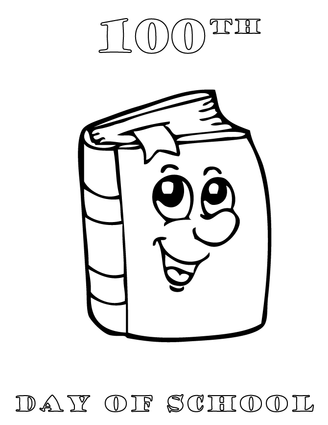 Book Coloring Page 100 day of school