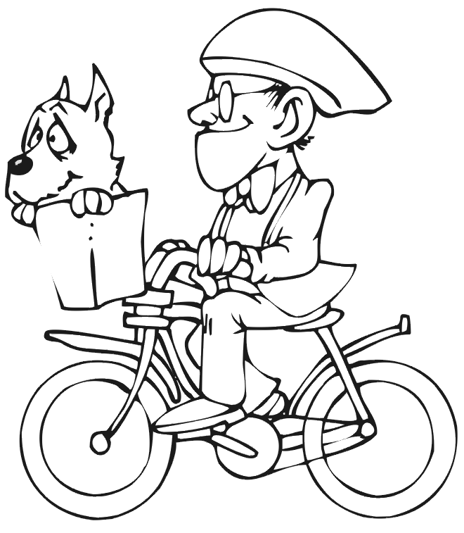 Dog Coloring Page | Dog In Bike Basket