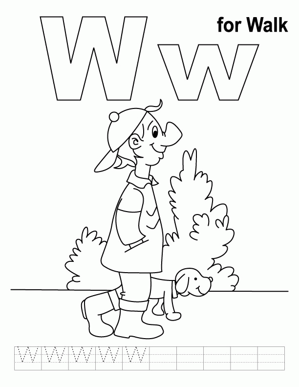 W for walk coloring page with handwriting practice | Download Free 