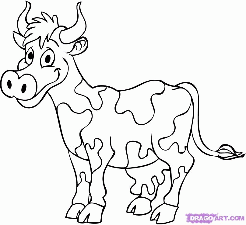 How To Draw A Cartoon Cow, Step By Step, Cartoon Animals, Animals -  Coloring Home