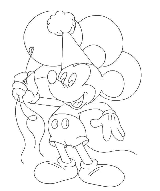 Mickey Holds Balloons Coloring Page | Kids Coloring Page