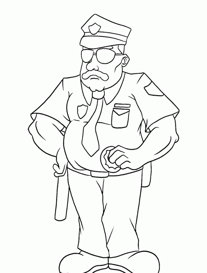Policeman Wearing Glasses Coloring Page For Kids - Police Coloring 