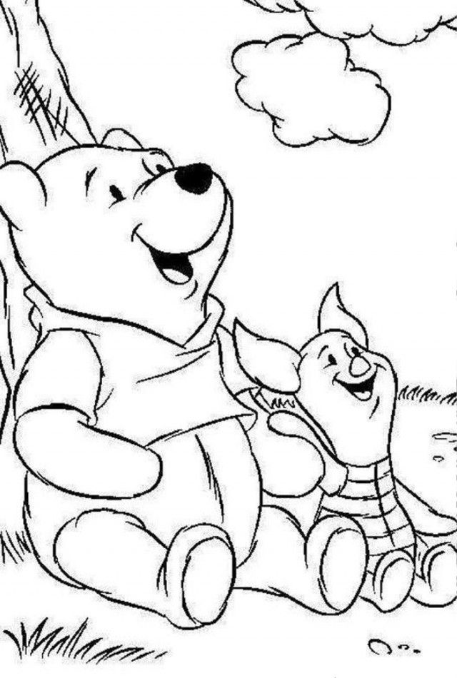 Pooh And Piglet Under A Tree Coloring Page Coloringplus 191787 