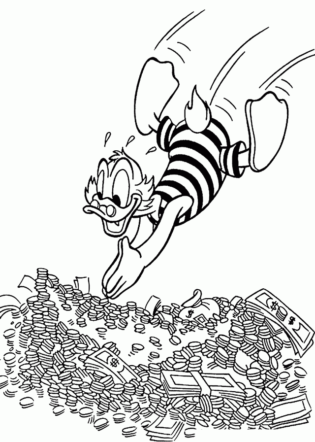 Scrooge Swims In Money Coloring Pages For Kids Printable Free 
