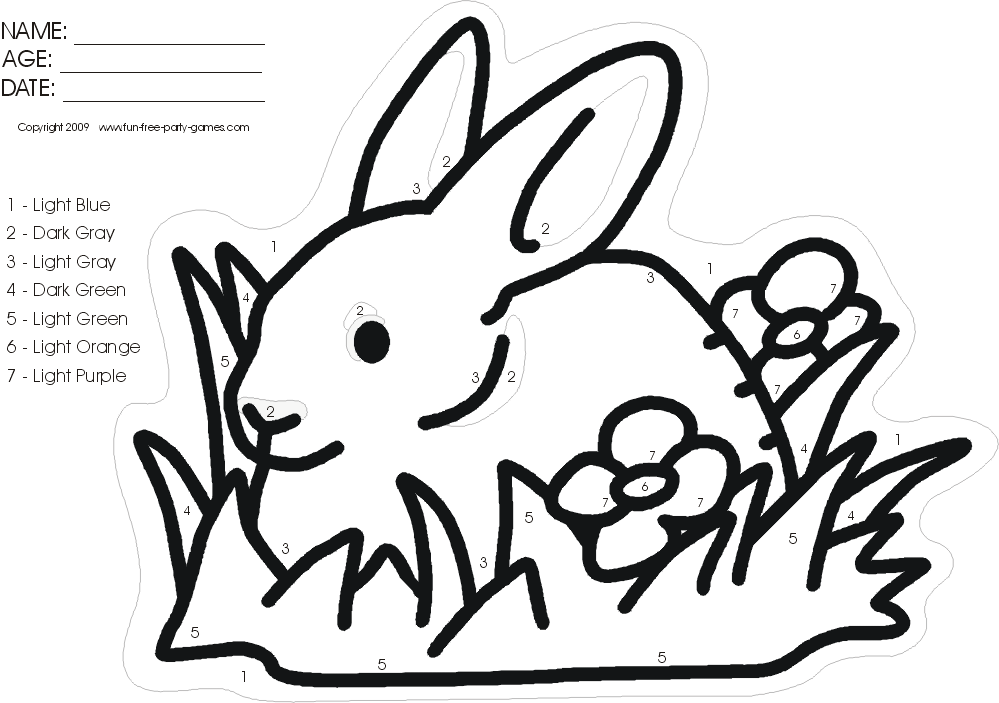 Color-By-Numbers Activity: Cartoon Rabbit in Grass by Fun Free 