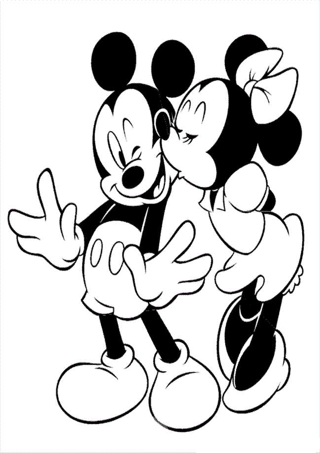 Mickey Kissing Minnie's Hand Coloring Page | Kids Coloring Page