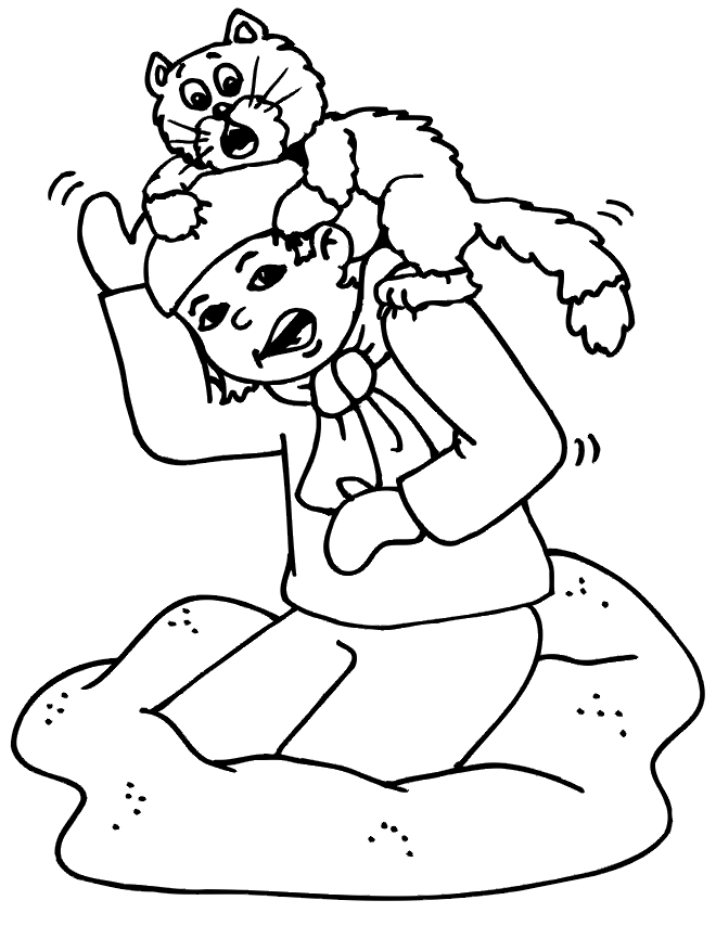 Cat Coloring Page | A Cat on a Kid's Head