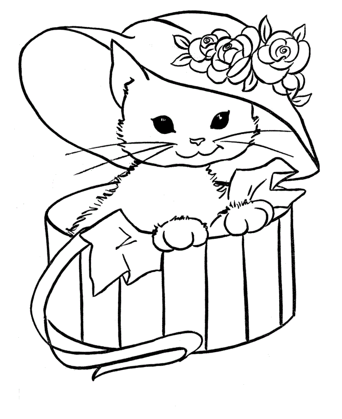Cat With Hat in a Box Coloring Page | Kids Coloring Page