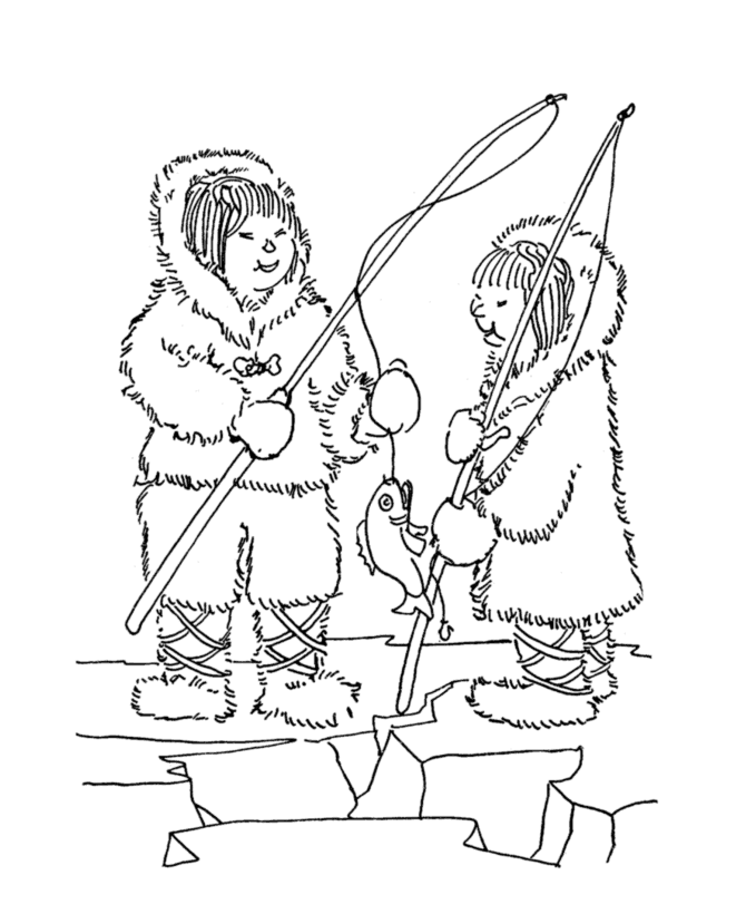Eskimos ice fishing coloring page | fiar - very first last time | Pin…