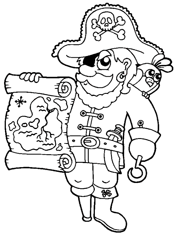 Pirate treasure map coloring page to print and free download