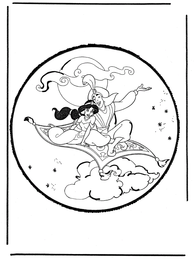 Aladdin and Jasmine Flying On The City Coloring Page | Kids 