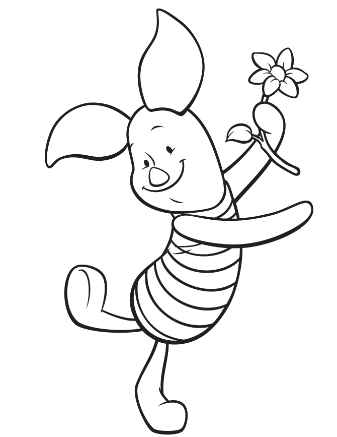 Cute Piglet Holding Flower Coloring Page | HM Coloring Pages