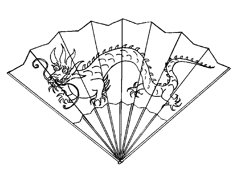 chinese fan template Colouring Pages