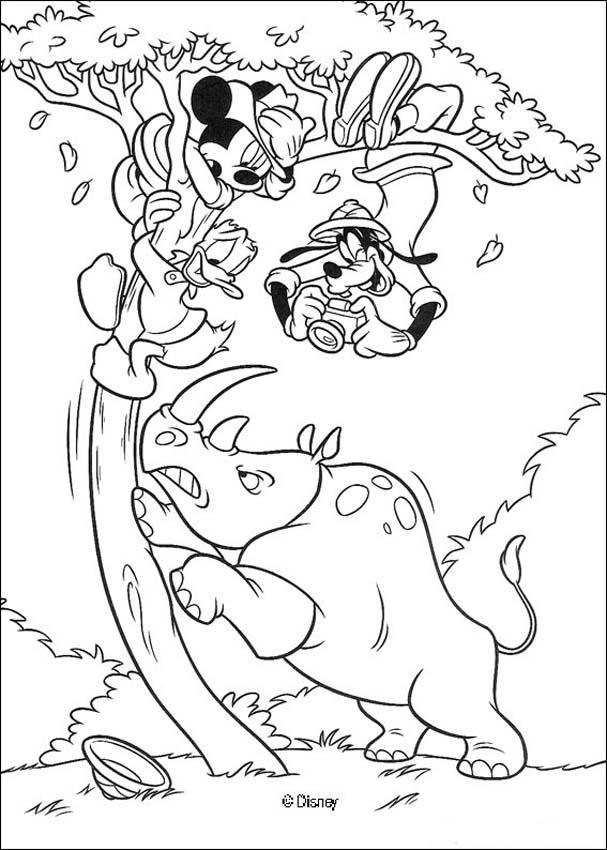 Donald Chased by Rhino Coloring Page | Kids Coloring Page